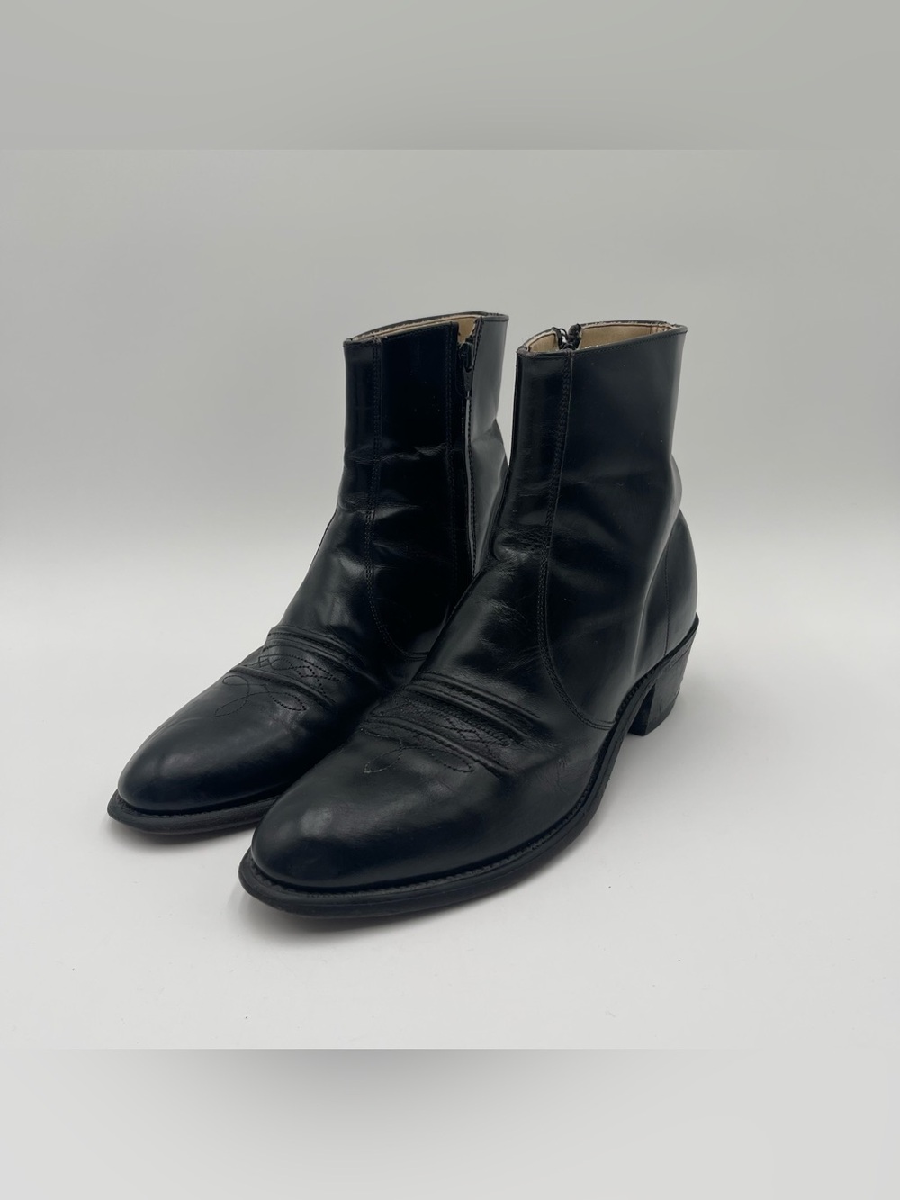 Vtg 70s 80s Hanover Ankle Boots Mens 9.5 D/B Black Leather Side Zip USA 3680
